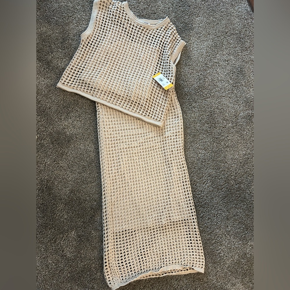 Steve Madden Beige Crochet Two-Piece Knit Set
